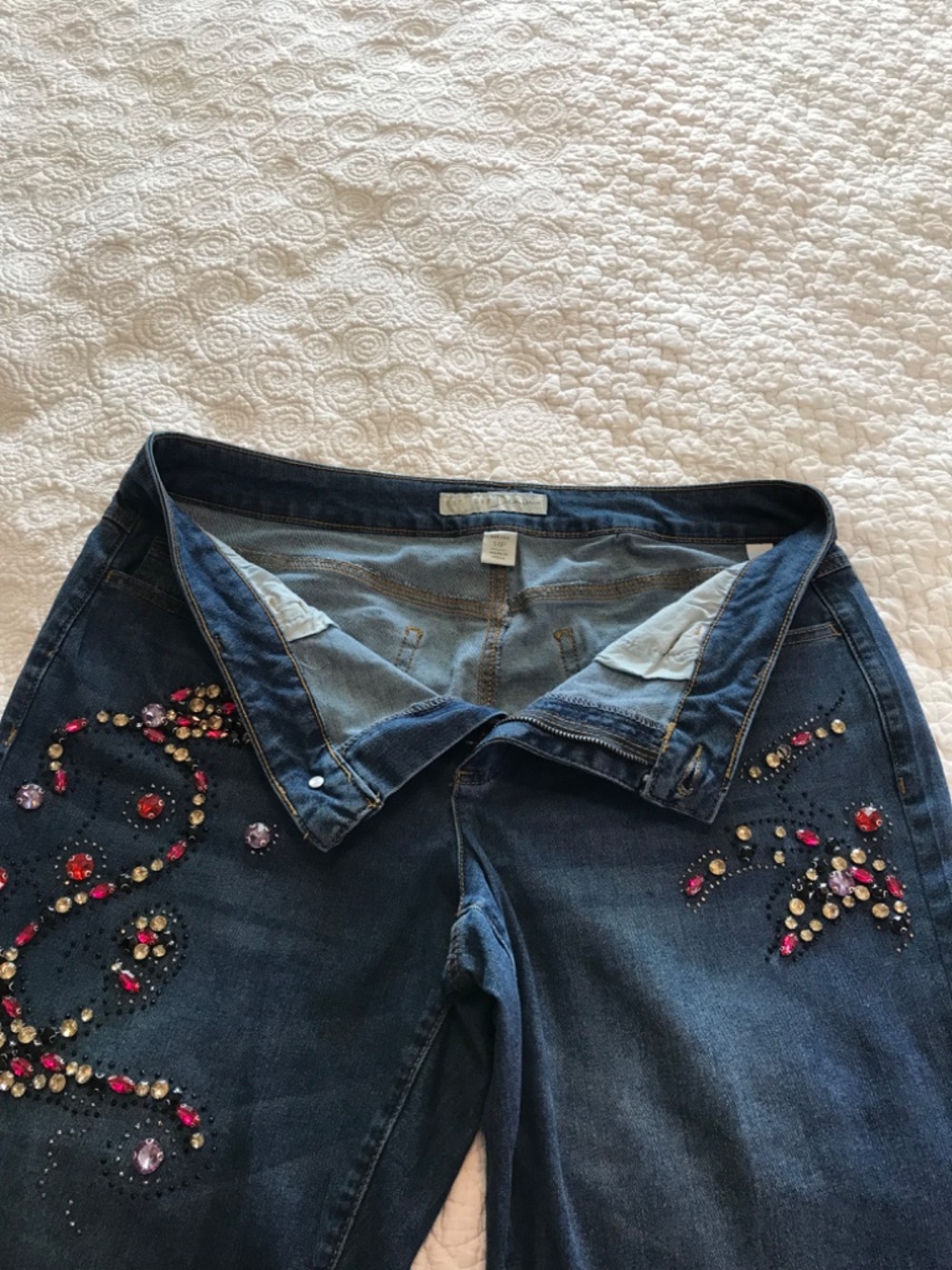 C EST. 1946 Denim colorfully rhinestoned straight legged jeans (14P) —SMALL FLAW - Picture 12 of 16